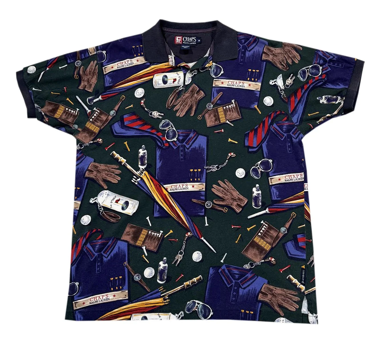 Vintage Chaps Ralph Lauren All Over Print Polo Shirt (Size M
